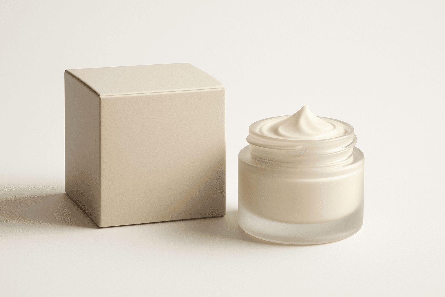 Realistic product packaging mockup of a luxury skincare cream box with subtle studio lighting and clean background