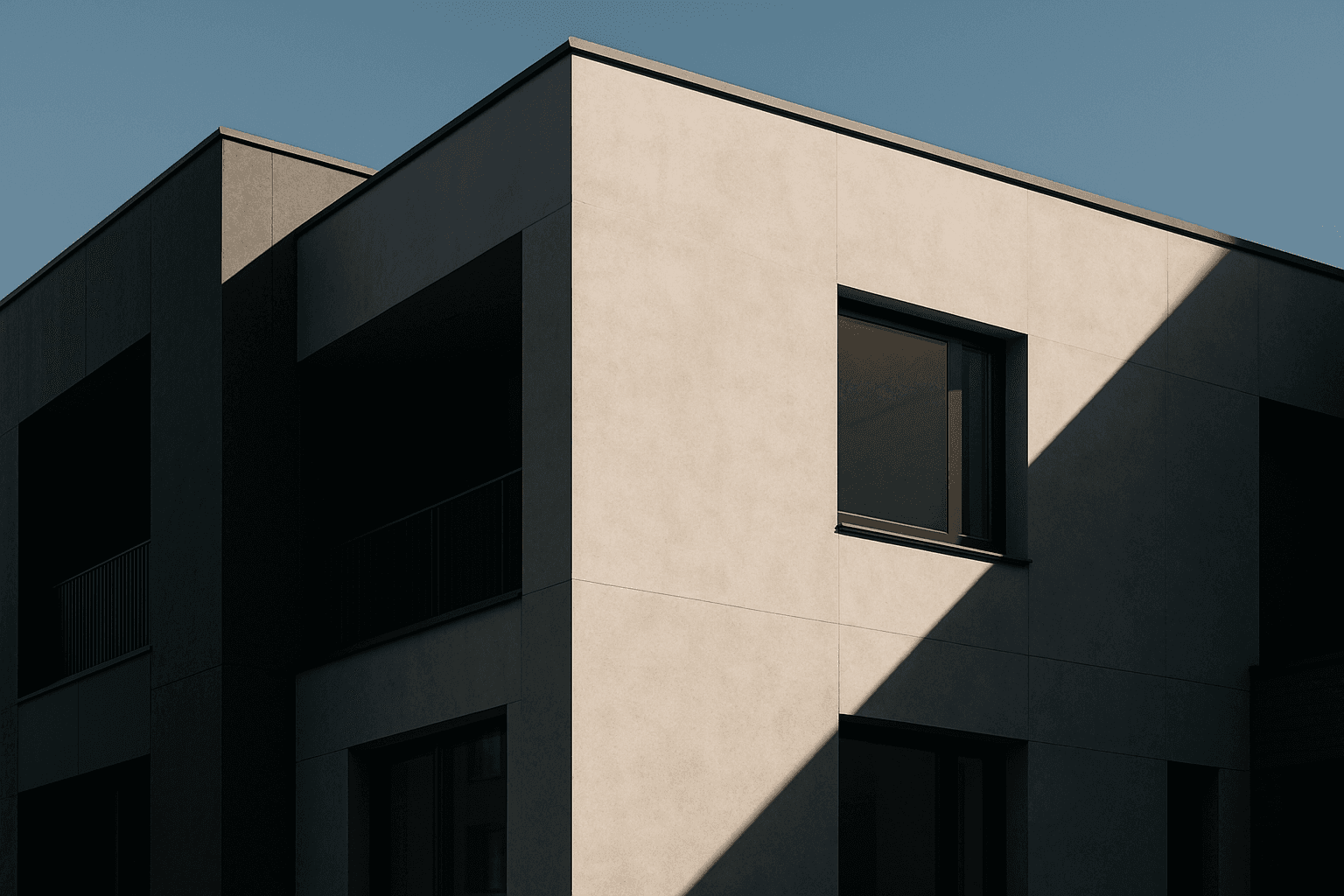Architectural exterior with tonal contrast palette showing strong light and shadow interplay